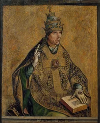 le Pape Gregoire Ier le Grand - Św. Grzegorz Wielki - Berruguete, Pedro (1450-1503) - c. 1495 - Olej na drewnie - 85,5x70 - Narodowe Muzeum Sztuki Katalonii, Barcelona