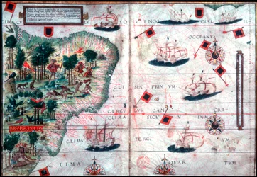 Mapa Brazylii autorstwa portugalskich żeglarzy Pedro Reinel i Lopo Homen, c1525.