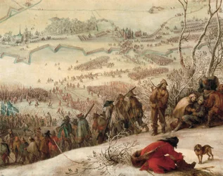 Oblężenie Aire-sur-la-Lys w departamencie Nord-Pas-de-Calais przez armię hiszpańską w 1641 roku. Fragment. Obraz Petera Snayersa (1592-1667). 1653.