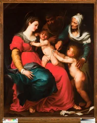 Święta rodzina z motylem oraz ze św. Elżbietą i św. Janem Chrzcicielem Obraz Pellegro Piola (1617-1640)