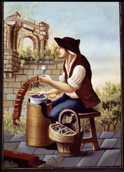 Neapolitańskie zwyczaje ludowe: sprzedawca lodów (Gelato, Gelati) i wędrowni sprzedawcy sorbetów. XIX wiek, Neapol, Museo Nazionale di San Martino