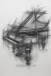 Fortepian, 2005 (węgiel na papierze)