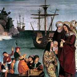 Maria Magdalena wsiadająca na statek, z ołtarza św. Magdaleny