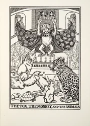 Lis, małpa i zwierzęta, z Fontaine Fables, wyd. 1905