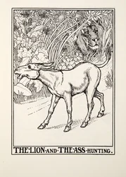 The Lion and The Ass Hunting, z Fontaine Fables, wyd. 1905