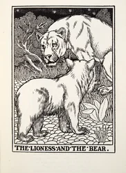 Lwica i niedźwiedź, z Fontaine Fables, wyd. 1905