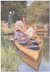 Laurie i Jo wiosłowali jedną łodzią, z Little Women opublikowanej przez Associated Newspapers Limited, c.1940 (kolor lito)
