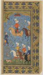 Królewskie polowanie z Shahnama (Księga królów) Firdawsiego, ok. 1590-1600 (atrament, nieprzezroczysta akwarela i złoto na papierze)
