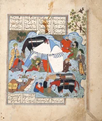 Śpiący mężczyzna zostaje ścięty w swoim namiocie, ok. 1560 r. (Nieprzezroczysta akwarela na papierze)