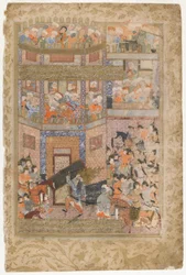 Ali podnosi bramy Qamus, z Rawzat al-safa, 1571-72
