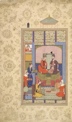 Anushirvan z księżniczką, z „Shahnama” Firdawsiego (welum)