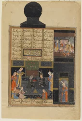 Bahram Gur i księżniczka w Czarnym Pawilonie z Chamsy (Kwintetu) Nizamiego, ok. 1550