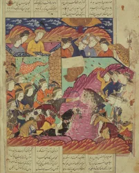 Bitwa między Feradinem i Zahakim, ilustracja z Shahnama (Księgi Królów) autorstwa Abul-Qasima Manura Firdawsiego (ok.934-c.1020) 1619