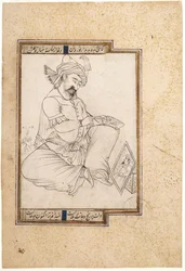 Kaligrafia; Artysta przy pracy, ok. 1600 r. (tusz, złoto i akwarela na papierze)