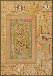 Kaligrafia z albumu późnego szadżahana, Iran, ok. 1640-50 (nieprzezroczysta akwarela i złoto na papierze)