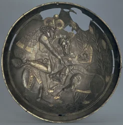 Naczynie ozdobione sceną polowania księcia Varahran z dynastii Sasanidów (226-651) (srebro ze złoceniami)