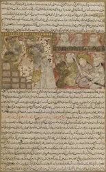 Folio z Tarikhnama (Księga historii) autorstwa Balami: Wybór Othmana do kalifatu Medyny, ok. 1300 (nieprzezroczysta akwarela, atrament i złoto na papierze)