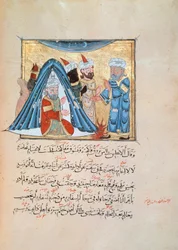 Ilustracja z Maqamat (Spotkania) Al-Haririego (gwasz na papierze)
