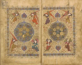 Khamsa (Quintet) Khwaju Kirmani, Shiraz, Iran, okres Timurydów, 1437-38 (nieprzezroczysta akwarela, tusz i złoto na papierze)