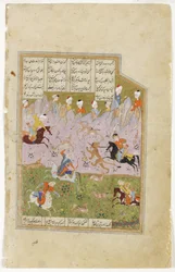 Lwy polujące z Khosrow i Shirin, ok. 1580 (nieprzezroczysta toaleta na papierze)