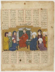 Lahhak i Farshidward przed Afrasiyabem z Shahnama (Księga królów)