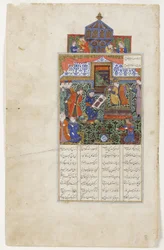 Nushabeh otrzymuje portret Eskandara, ok. 1475 (nieprzezroczyste wc na papierze)