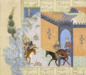 Perski 239 fol.394a Szczegół: Ucieczka Qub?d, ilustracja z Szahnamy (Księga Królów), autor Abul-Qasim Mansur Firdawsi (ok. 934-ok. 1020), 1444 r.