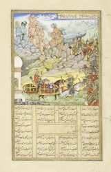 Perski 239 fol.531a Yazdagird ukrywa się w młynie, ilustracja z Szahnamy (Księgi Królów), autor Abul-Qasim Mansur Firdawsi (ok.934-c.1020), 1444