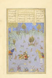 Perski 239 fol.67b Suhr?b zabity przez Rustama, ilustracja z Szahnamy (Księga Królów), autor Abul-Qasim Mansur Firdawsi (ok.934-ok.1020), 1444