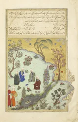 Perski 239 fol.7a Firdausi spotyka się z nadwornymi poetami Ghazni, ilustracja z Szahnamy (Księgi Królów), autor Abul-Qasim Mansur Firdawsi (ok.934-ok.1020), 1444