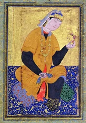 Portret Beguma Hamida Banu trzymającego pieczęć, ilustrowane folio z Antologii Mir Ali, 1550,