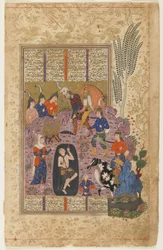 Rustam ratuje Bijana z dołu przed Shahnama