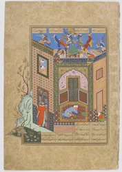 Gnostyk ma wizję aniołów niosących tace światła poecie Sadi, folio z Haft awrang (Siedem tronów) Jamiego (zm. 1492), prawdopodobnie Maszad, Khurasan, Iran, dynastia Safawidów, 1556-1565 (atrament,