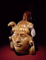Naczynie portretowe z ceramiki, Mochica (ceramika i farba)