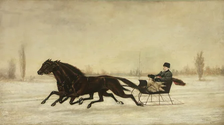 David Marsh w saniach konnych w zimowym krajobrazie, 1880