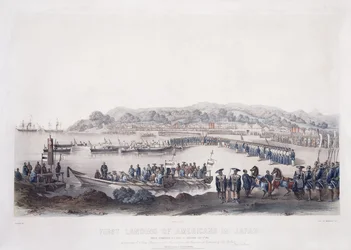 Pierwsze lądowanie Amerykanów w Japonii w Gore-Hama 14 lipca 1853 roku,