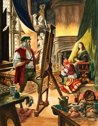 Leonardo da Vinci maluje portret Mona Lisy