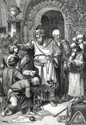 cesarz Karol Wielki (742-814) założyciel szkolnego spotkania dzieci” (cesarz Karol Wielki spotyka się z dziećmi, jego zainteresowanie edukacją i nauką oraz mecenatem uczonych sprawiło, że jest uważany za patrona szkół) Rysowanie opon z pióropuszem o