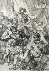 Heptarchia: anglosaski wódz Hengist (V wiek) zabija swoich wrogów, aby około 461 założyć królestwo Kentu (Heptarchia saska: anglosaski wódz Hengist (lub Hengest) zabija swoich wrogów podczas najazdu na Brytanię, około 461)