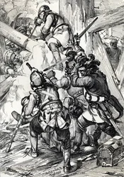 Rei Charles (ou Carl) XII da Suécia (1682-1718) defendendo-se contra os turcos em Bender (Bendery) fevereiro de 1713, Moldaie (exilado rei Charles (Carl) XII da Suécia defendendo-se contra as turbas e os janízaros otomanos, Bender, fevereiro de 1713 ) Dese