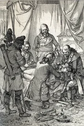 Kosciuszko insurrection: Polish hearts Tadeusz Kosciuszko (1746-1817) wounded in the Battle of Maciejowice against the Russians