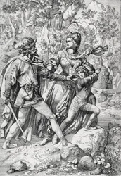 Королева Англии Маргарита Анжуйская (1430-1482) и ее сын Эдуард, спасенные разбойником во время бегства после триумфа йоркистов, польских