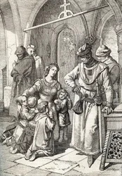 Zabójstwo szlachetnej damy Inês de Castro (1320-1355), drugiej żony Piotra I (Pedro I) Portugalskiego, w klasztorze Santa Clara de Coimbra w Portugalii, 1355