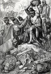 Worek Rzymu (Włochy), w 410 r., zabrany z miasta i splądrowany przez Wizygotów dowodzonych przez Alaryka (370-410) (Splądrowanie Rzymu przez Wizygotów pod wodzą Alaryka I w 410 r., za panowania cesarza Honoriusza) długopis wyciągnięty z „Historische Memora