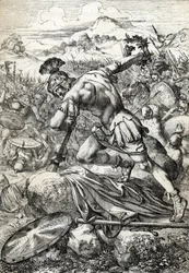 Samobójstwo rzymskiego generała Warusa (Publius Quinctilius Varus) (46 p.n.e.-9 n.e.) na własnym mieczu w bitwie w Lesie Teutoburskim przeciw Germanom w 9 n.e.