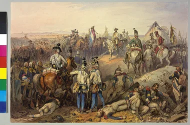 Pierwsza wojna koalicyjna. 18.3.1793: Karola bitwa pod Neerwinden 1793 (akwarela)