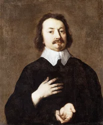 Portret gentlemana w półpostaci, w czerni z białym kołnierzem