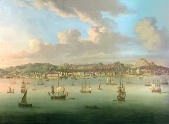 Flota brytyjska wpływająca do portu w Lizbonie, 1735