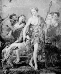 Bogini Diana i jej świta, zaskoczeni przez demona Satyra
