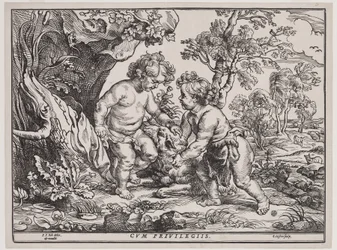 Dzieciątko Chrystus i św. Jan bawiący się z barankiem, rycina Christoffel Jegher (1596-1653), po 1632 (drzewryt)